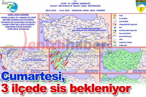 Cumartesi, 3 ilçede sis bekleniyor