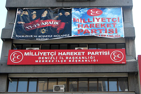 MHP de yolsuzluk pankartı astı
