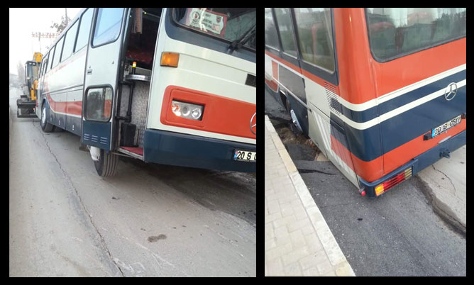 Servis otobüsü yola gömüldü