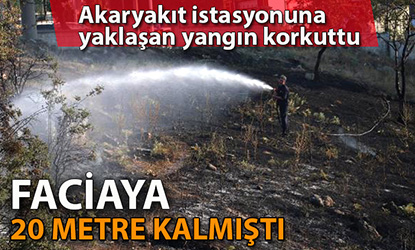 Akaryakıt istasyonuna yaklaşan yangın korkuttu