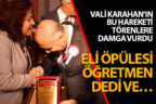 Vali Karahan öğretmenin elini öptü