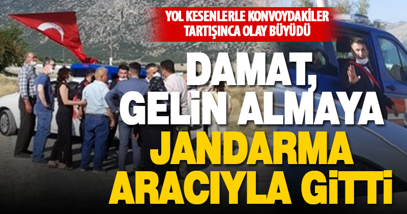 Yol kesme geleneğinde sinirler gerildi, damat gelini jandarma aracıyla aldı