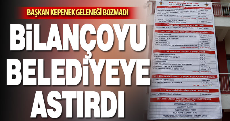 Honaz Belediyesi’nin bilançosu belediye binasına asıldı