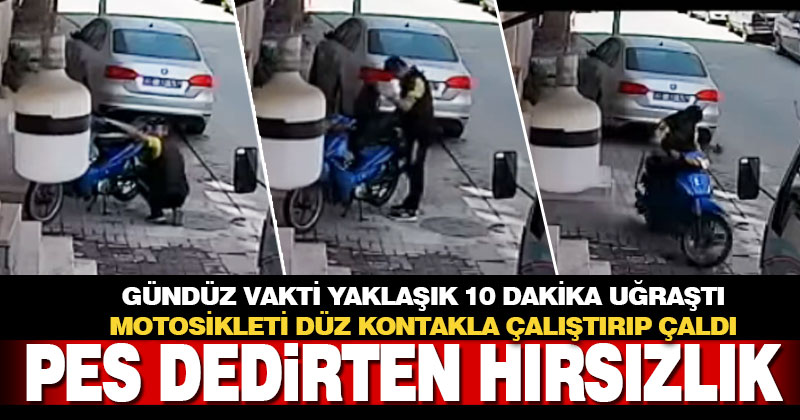 Çalıştırmak için 10 dakika uğraştığı motosikleti ‘düz kontak’ yapıp güpegündüz çaldı
