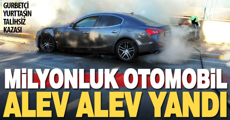 Milyonluk lüks otomobil yol ortasında yandı