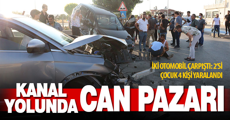 Merkezefendi kanal yolunda iki otomobil çarpıştı: 2’si çocuk 4 kişi yaralandı