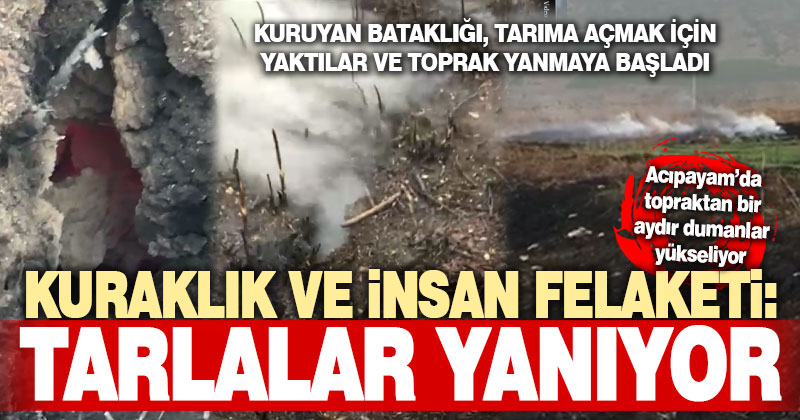 Acıpayam’da suların çekildiği sazlık, tarıma açılmak için yakıldı, toprak bir aydır sönmedi