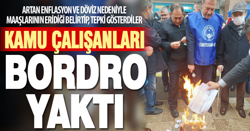Kamu çalışanları eylem yaptı, bordro yaktı