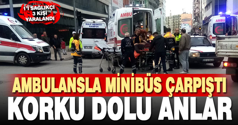 Denizli’de ambulans ile minibüs çarpıştığı kazada 3 kişi yaralandı