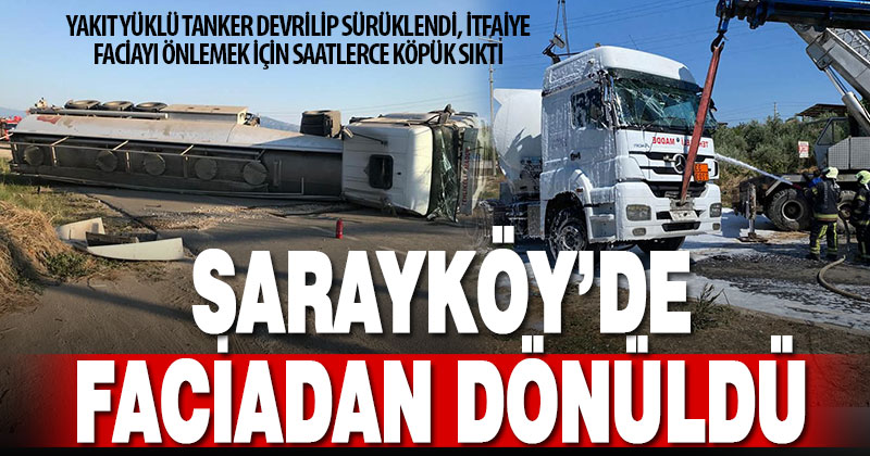 Yakıt dolu tanker devrildi, faciadan dönüldü
