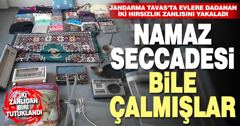 Jandarma Tavas’ta evlere dadanan iki hırsızlık zanlısını yakaladı. Namaz seccadesi bile çalmışlar