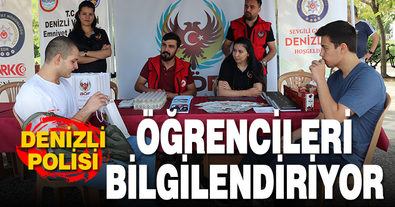 Denizli’de polis, öğrencileri bilgilendirmek için kampüste stant açtı