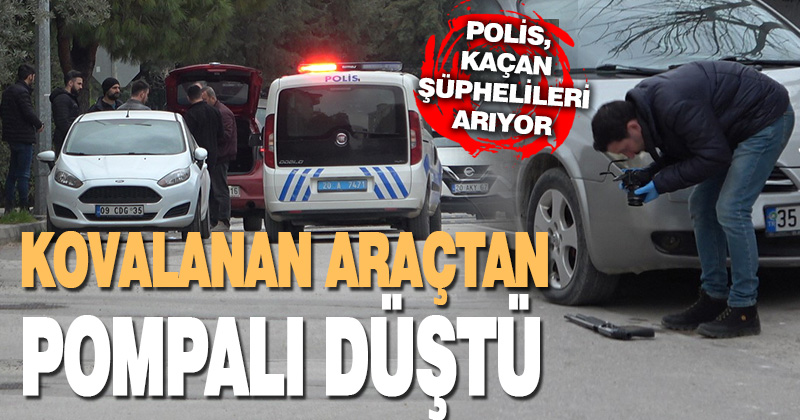 Polisten kaçan şüphelilerin aracından uzun namlulu silah düştü