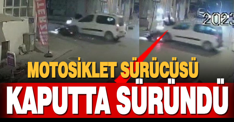Araçla çarpışan motosiklet sürücü metrelerce fırladı
