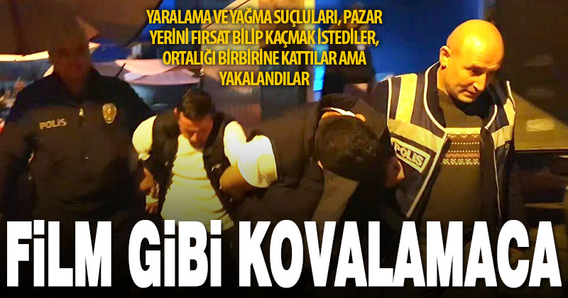 Pazar yerindeki kalabalığı fırsat bilip kaçmak isteyen şüpheliler, kovalamacayla yakalandı