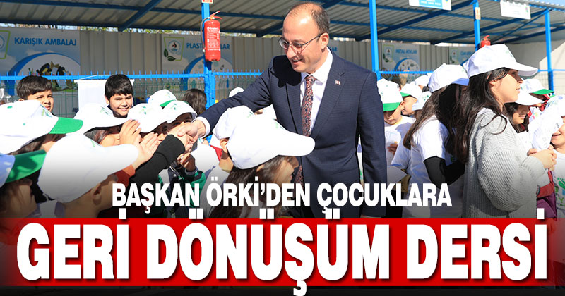 Başkan Örki çocuklara geri dönüşümü anlattı
