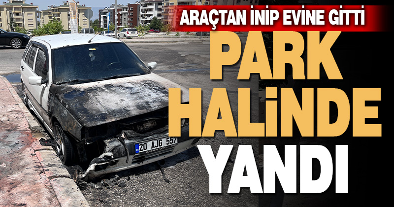 Denizli’de park halendeki otomobil yandı
