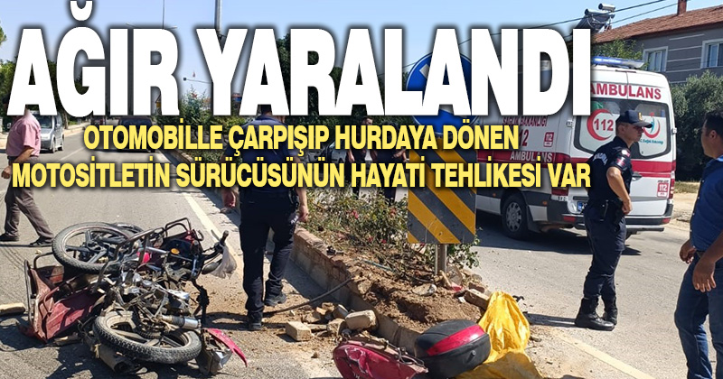 Otomobille çarpışan motosiklet sürücüsü ağır yaralandı