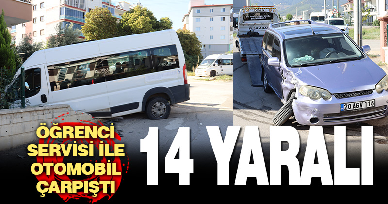 Denizli’de otomobille servis minibüsün çarpışması sonucu 14 kişi yaralandı