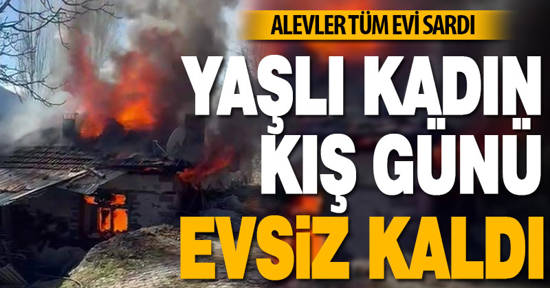 Yaşlı kadın yangında evsiz kaldı