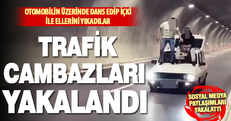 Otomobilin üzerinde şov yapan gençler sosyal medya paylaşımı sonrası yakalandı