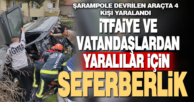 Denizli’de şarampole devrilen hafif ticari araçtaki 4 kişi yaralandı