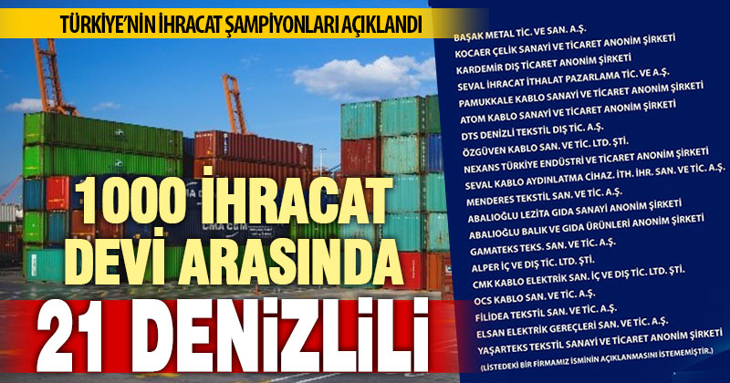 Denizli’den 21 firma ‘Türkiye’nin İlk 1000 İhracatçı’ arasında yer aldı