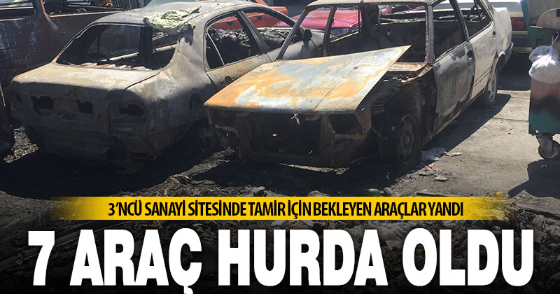 Tamir için bekleyen otomobiller yandı