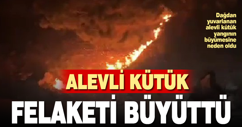 Dağdan yuvarlanan alevli kütük yangının büyüttü